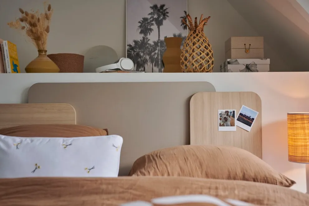 Gautier Bett Dimix eichefarbig, graubeige Hot