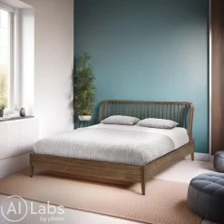 Ethnicraft Bett Spindle teakfarbig Outlet