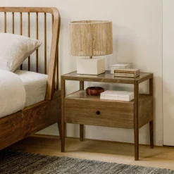 Ethnicraft Bett Spindle teakfarbig Outlet