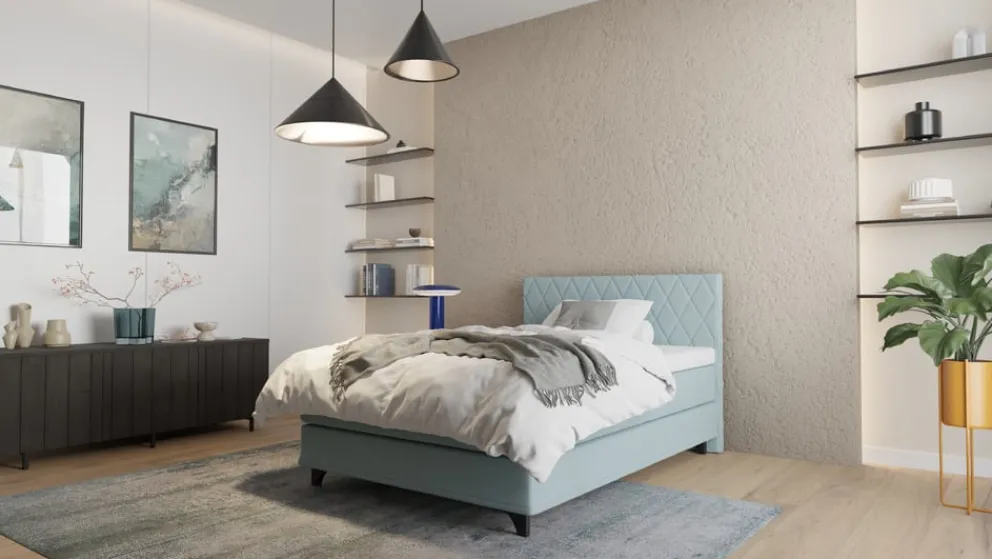 Johann Jakob Boxspringbett Odin PG 1, Spy Light Blue Grey 90 New