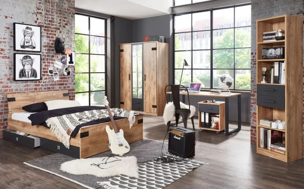 MID.YOU Drehtürenschrank Liverpool-201 anthrazit, eichefarbig