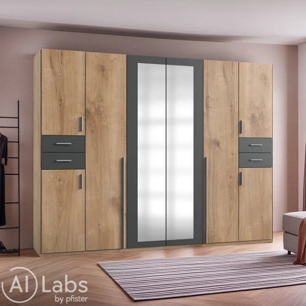 MID.YOU Drehtürenschrank Vegas-201 eichefarbig, graphitschwarz Best