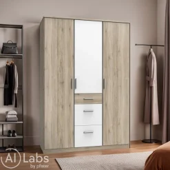MID.YOU Drehtürenschrank Young eichefarbig, weiss Clearance