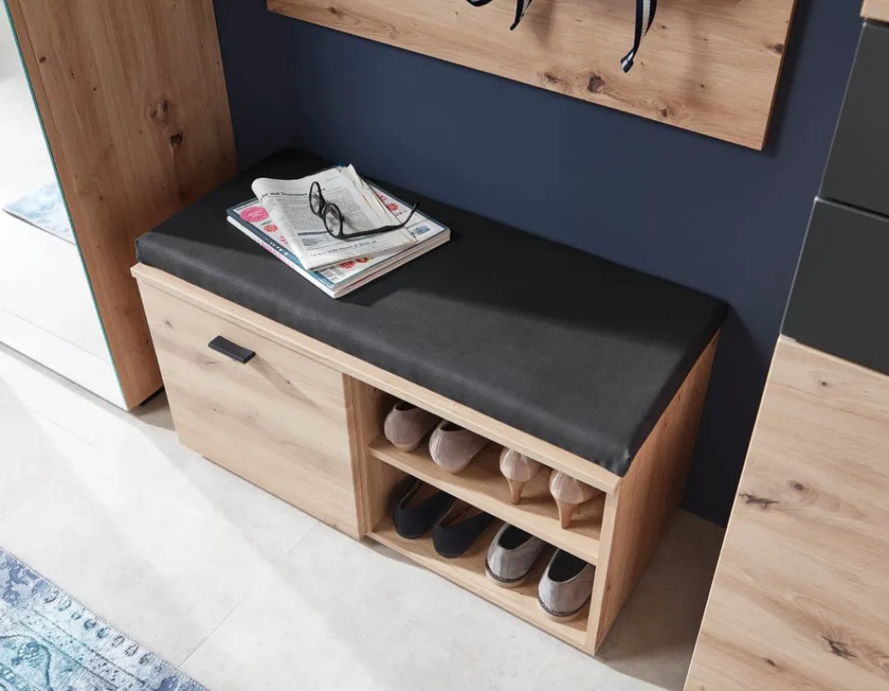 Voleo Garderobenbank Buffalo eichefarbig, schwarz Discount