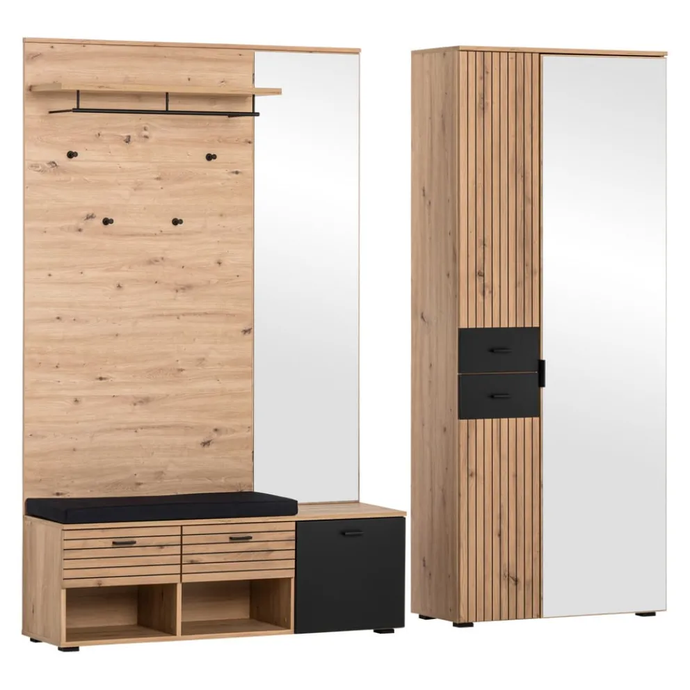 Voleo Garderobenbank Buffalo eichefarbig, schwarz Discount
