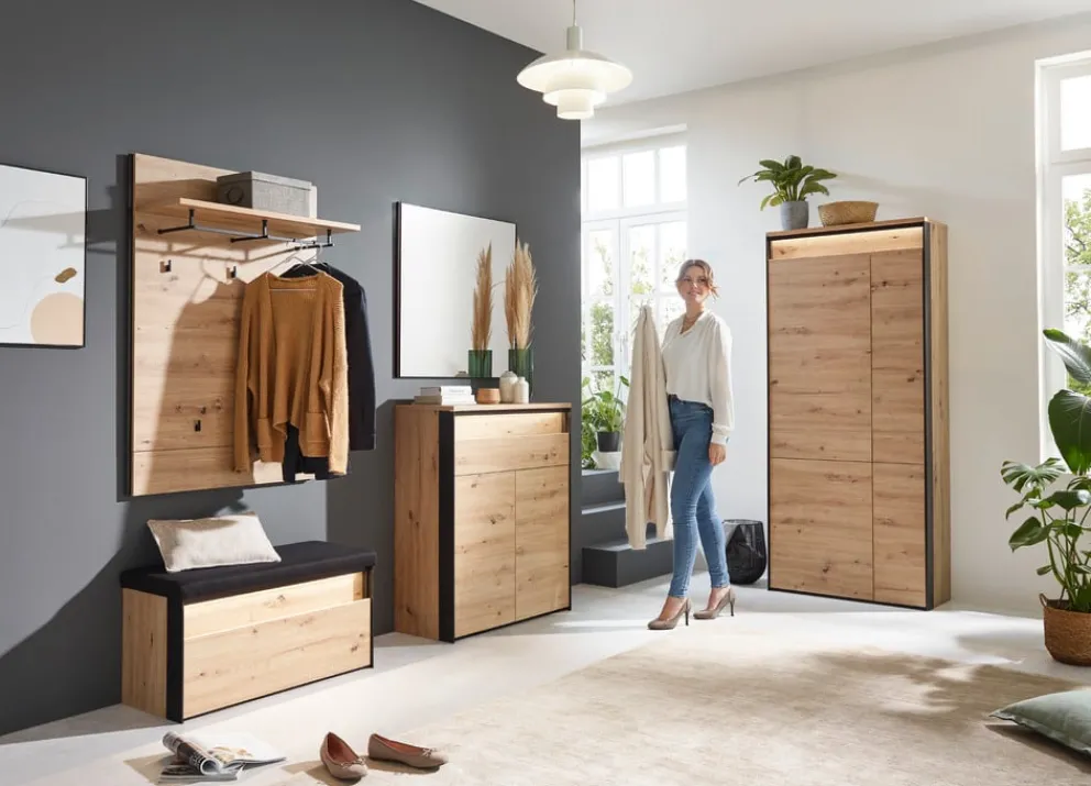 Voleo Garderobenbank Edra eichefarbig, schwarz Clearance