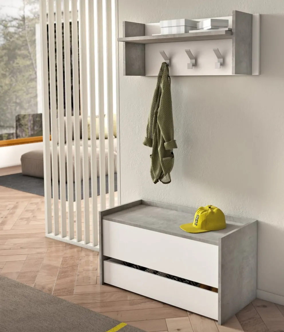 Sikelia Garderobenbank Shoe betongrau, weiss New