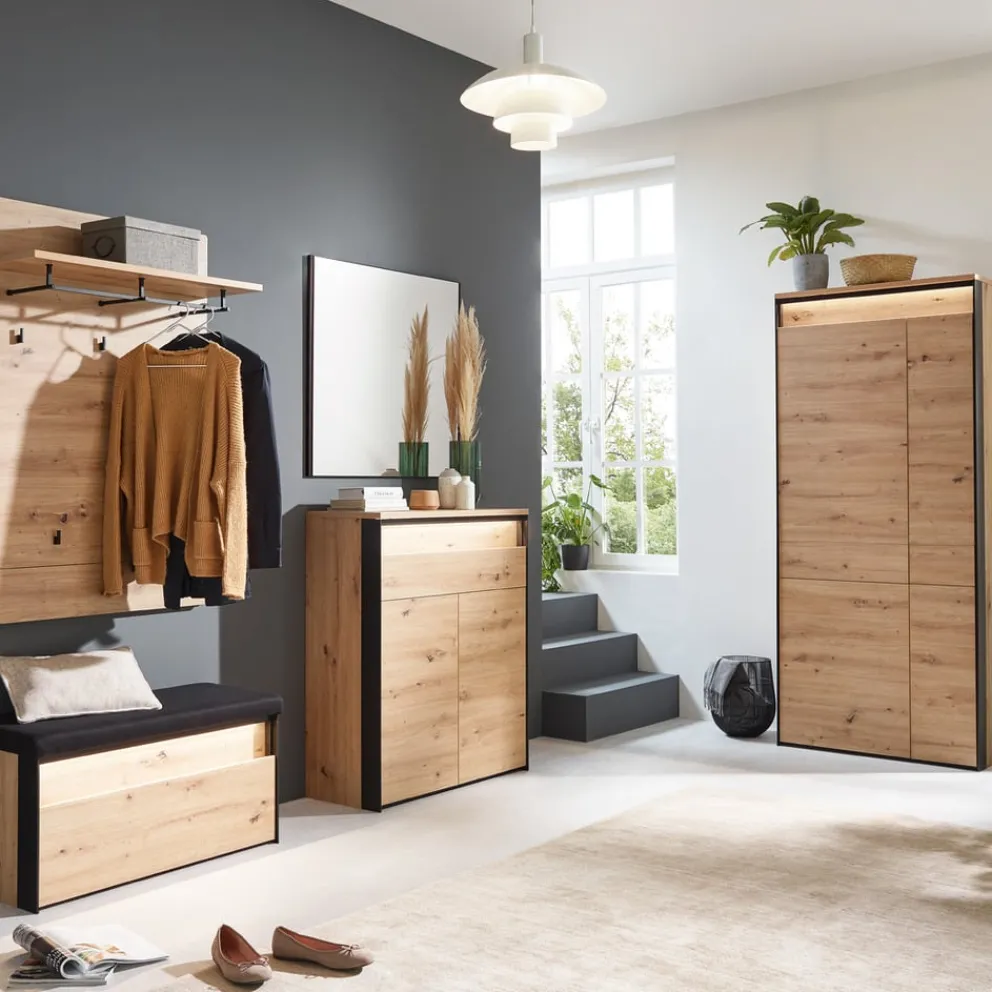 Voleo Garderobenpaneel Edra eichefarbig, schwarz Discount