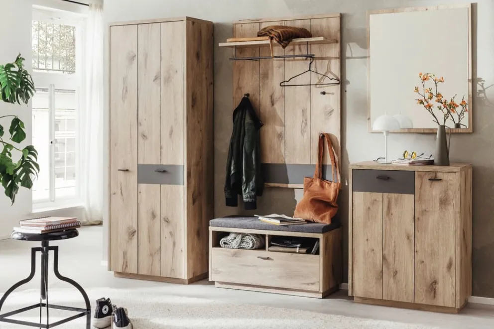 Voleo Garderobenschrank Damas eichefarbig, grau New