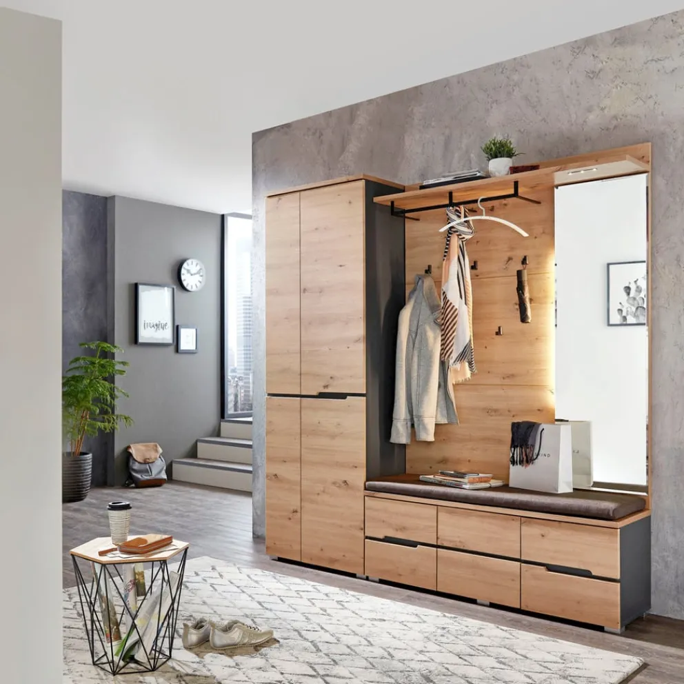 Voleo Garderobenschrank Detroit eichefarbig, graphitgrau Hot