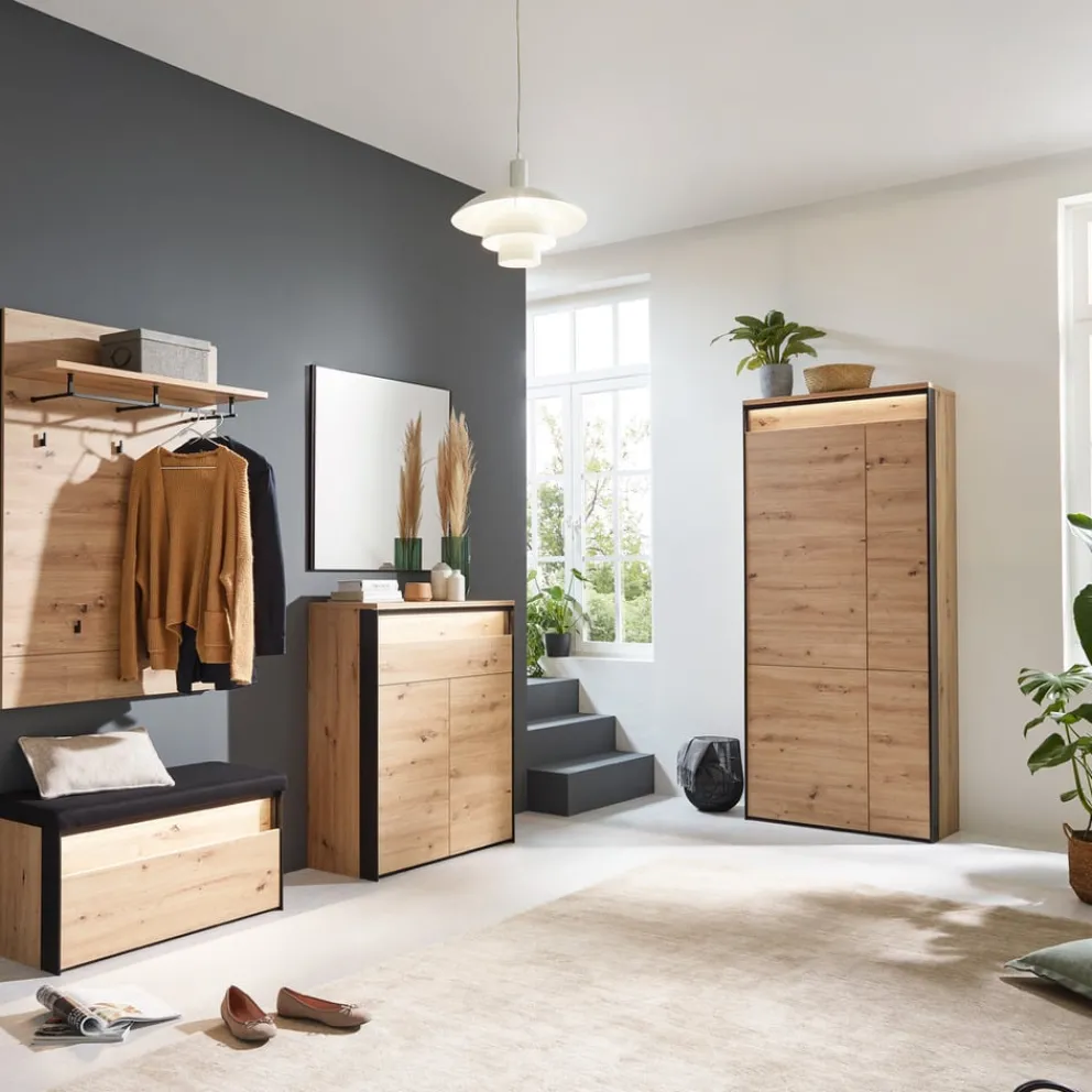 Voleo Garderobenschrank Edra eichefarbig, schwarz Clearance