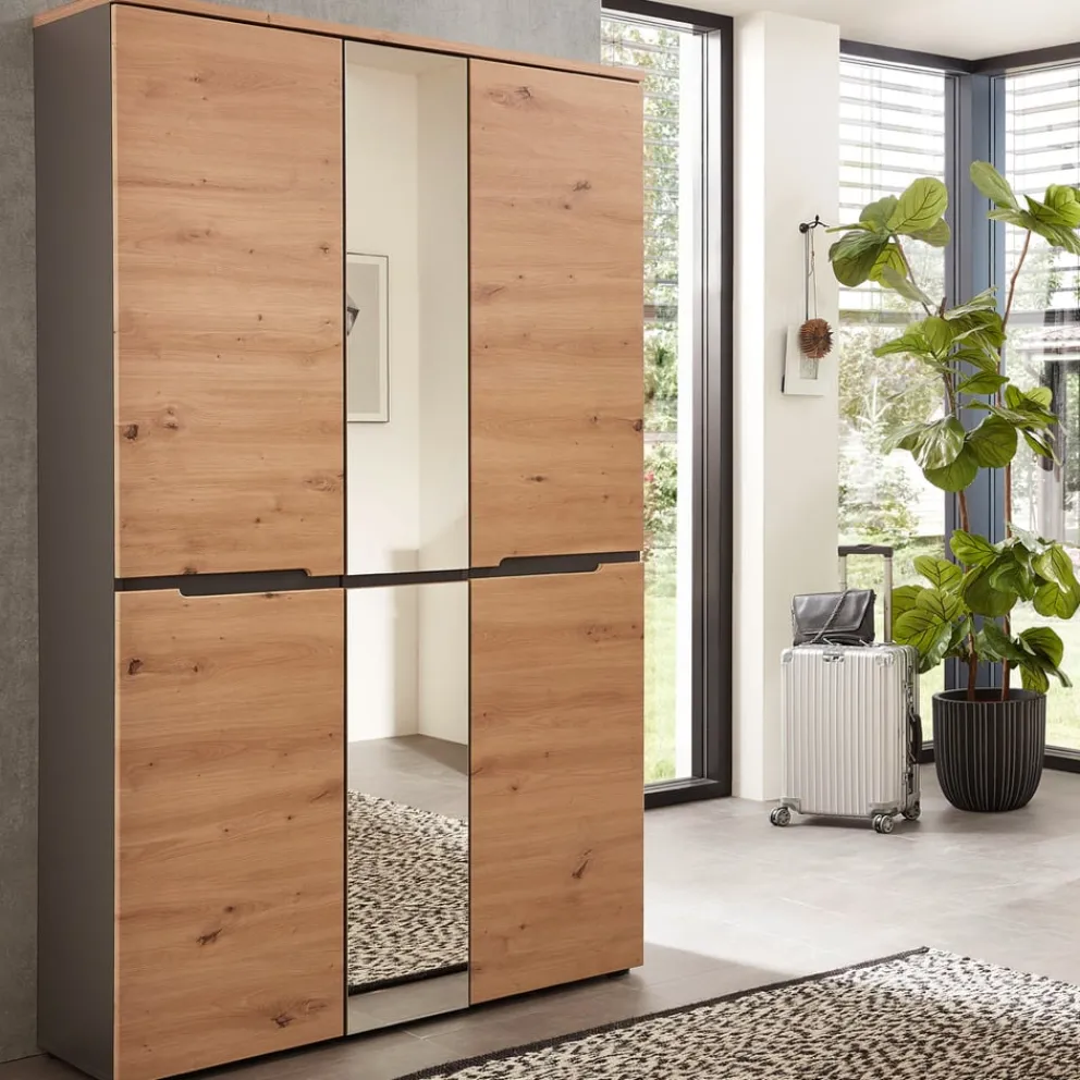 Voleo Garderobenschrank Memphis eichefarbig, graphitgrau Discount