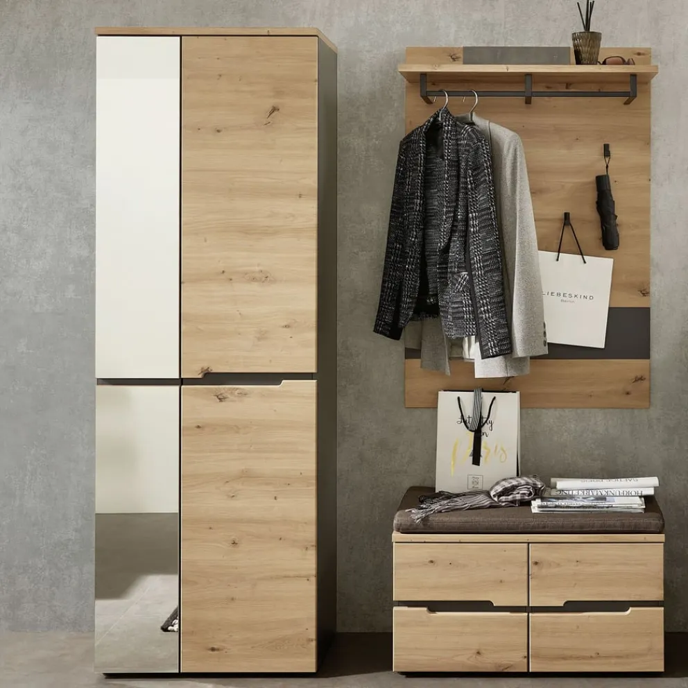 Voleo Garderobenschrank Memphis eichefarbig, graphitgrau Discount