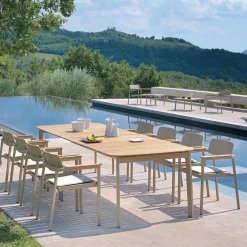 Emu Gartentisch Shine Acciaio, 23 bianco opaco, teakfarbig
