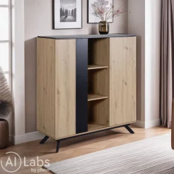 MID.YOU Highboard Eiche Dekor braun, schwarz Outlet