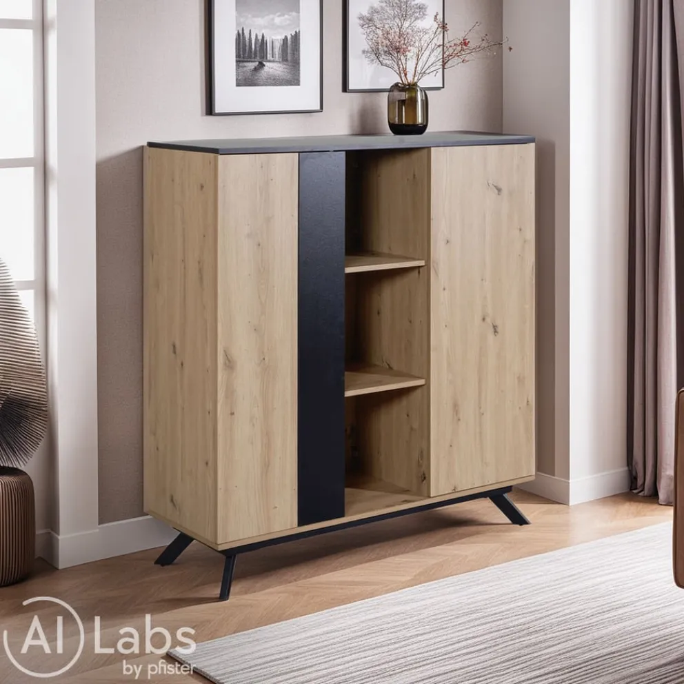 MID.YOU Highboard Eiche Dekor braun, schwarz Outlet