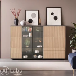 Edition Highboard Ron eichefarbig, schwarz Outlet