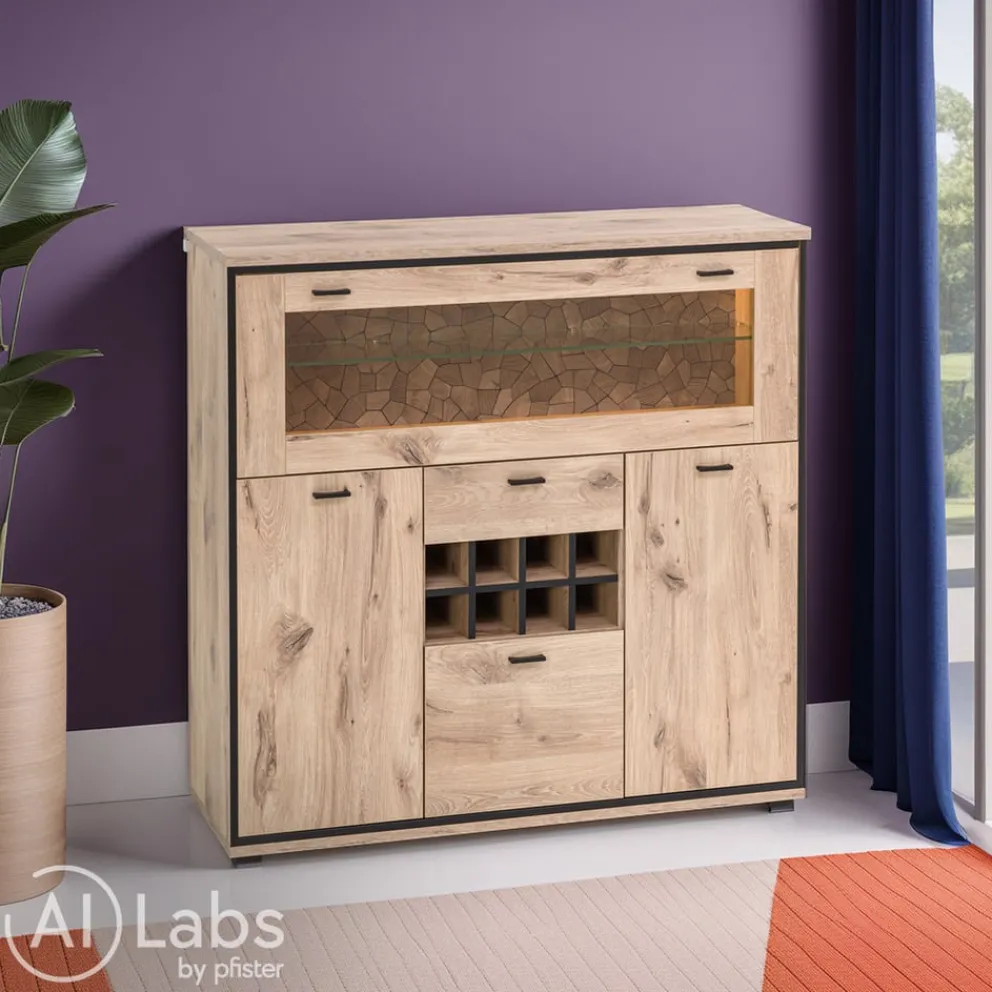 Livetastic Highboard Ruben eichefarbig, schwarz Clearance