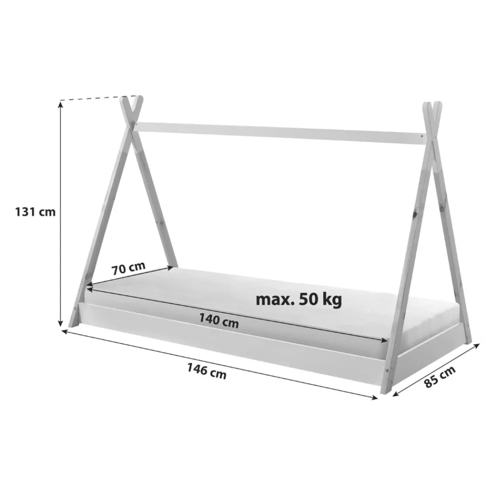 JAXX Kinderbett Tipi kieferfarbig, weiss New