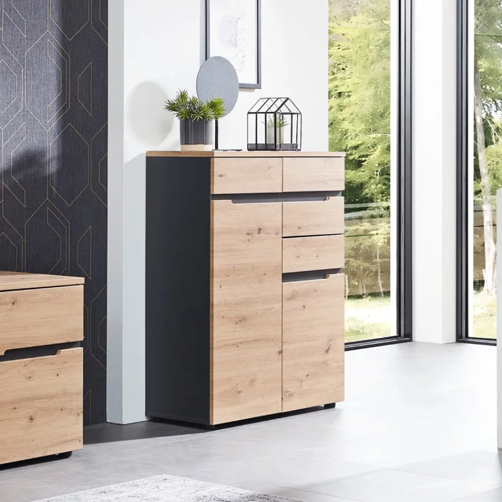 Voleo Kommode Detroit eichefarbig, graphitgrau Outlet