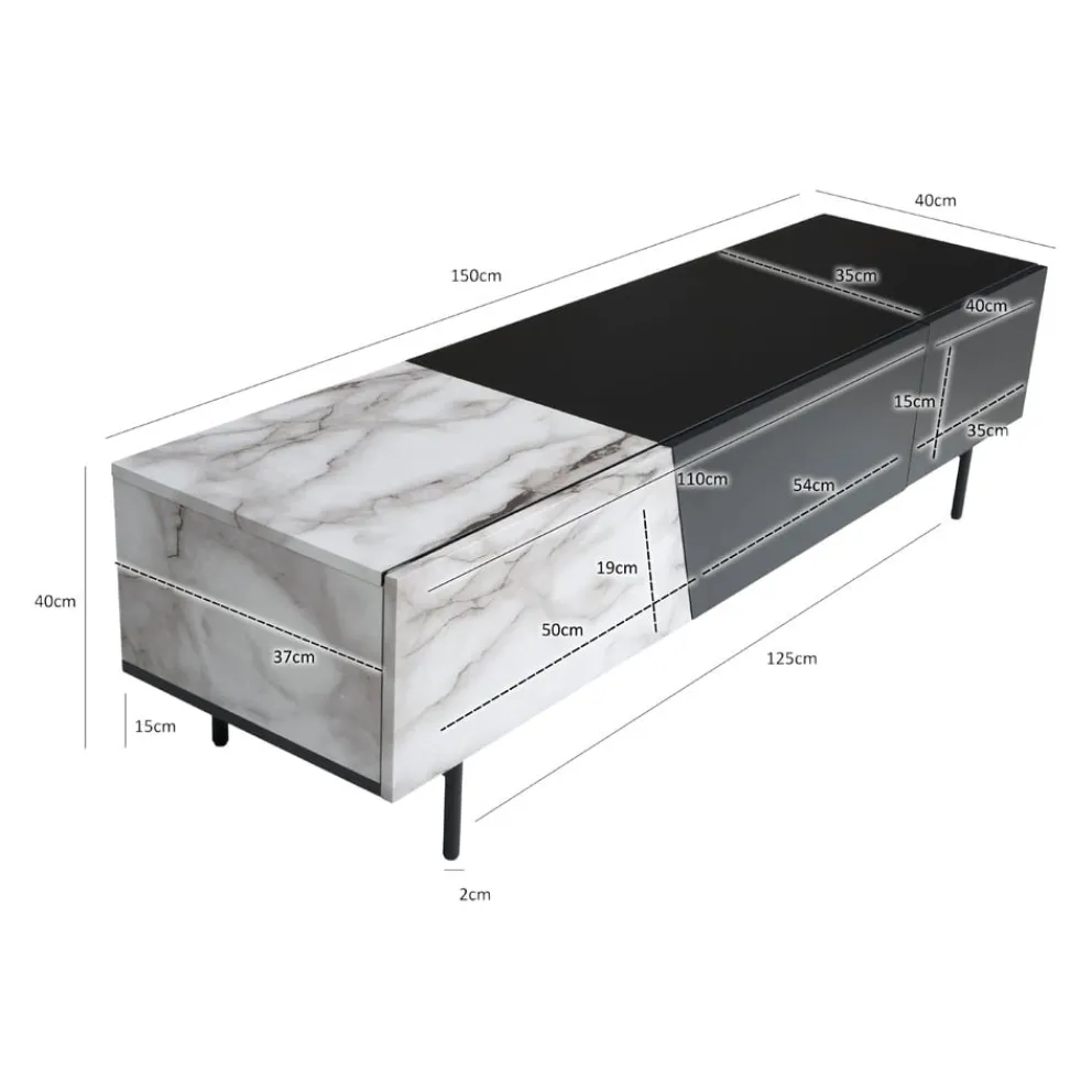 MID.YOU Lowboard Marmor grauweiss, schwarz Outlet