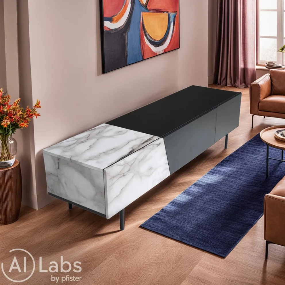 MID.YOU Lowboard Marmor grauweiss, schwarz Outlet