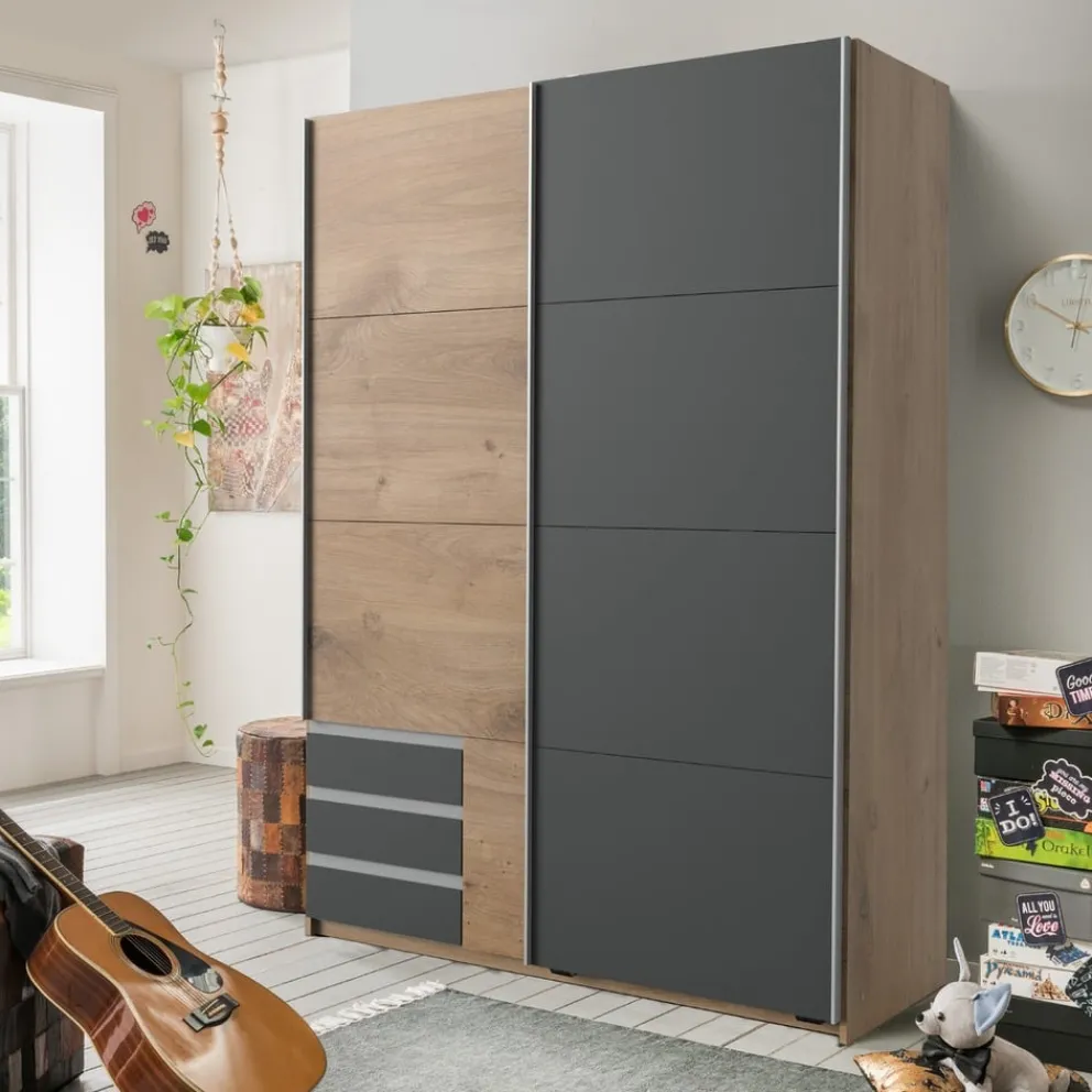 MID.YOU Schiebetürenschrank Emden eichefarbig, graphitschwarz Outlet