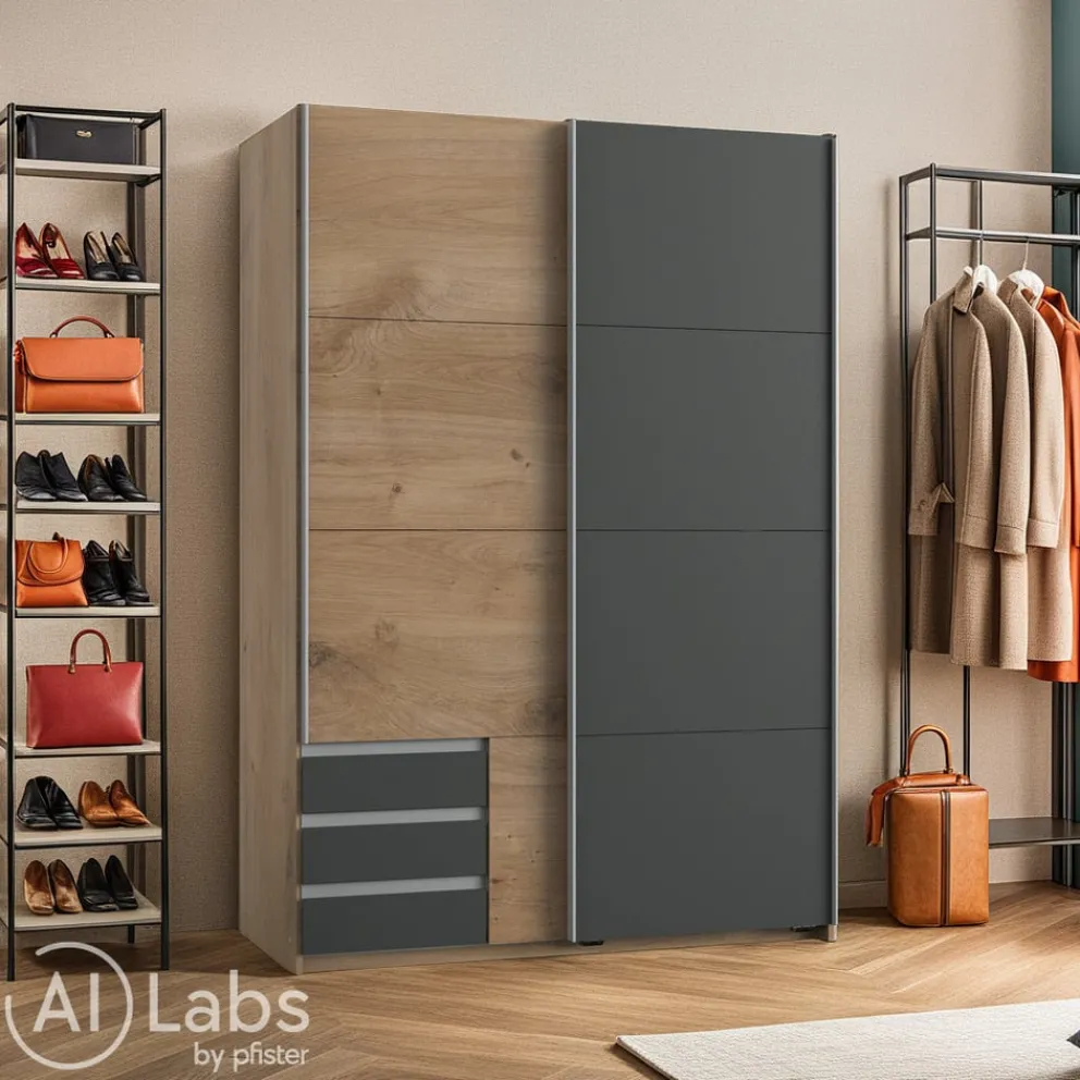 MID.YOU Schiebetürenschrank Emden eichefarbig, graphitschwarz Outlet