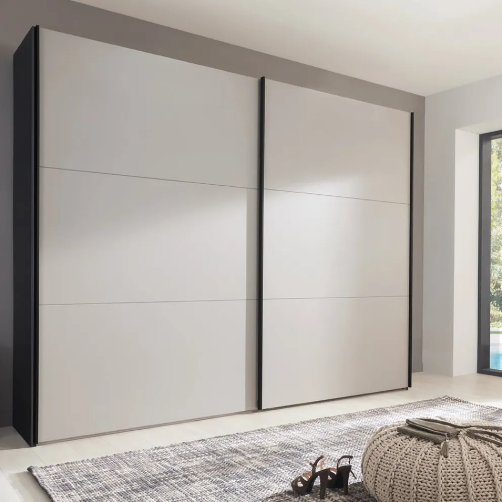 Dieter Knoll Schiebetürenschrank Glasgow Mattglas Kieselgrau, anthrazit Discount