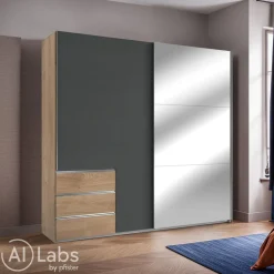 MID.YOU Schiebetürenschrank Level36 eichefarbig, graphitschwarz Clearance