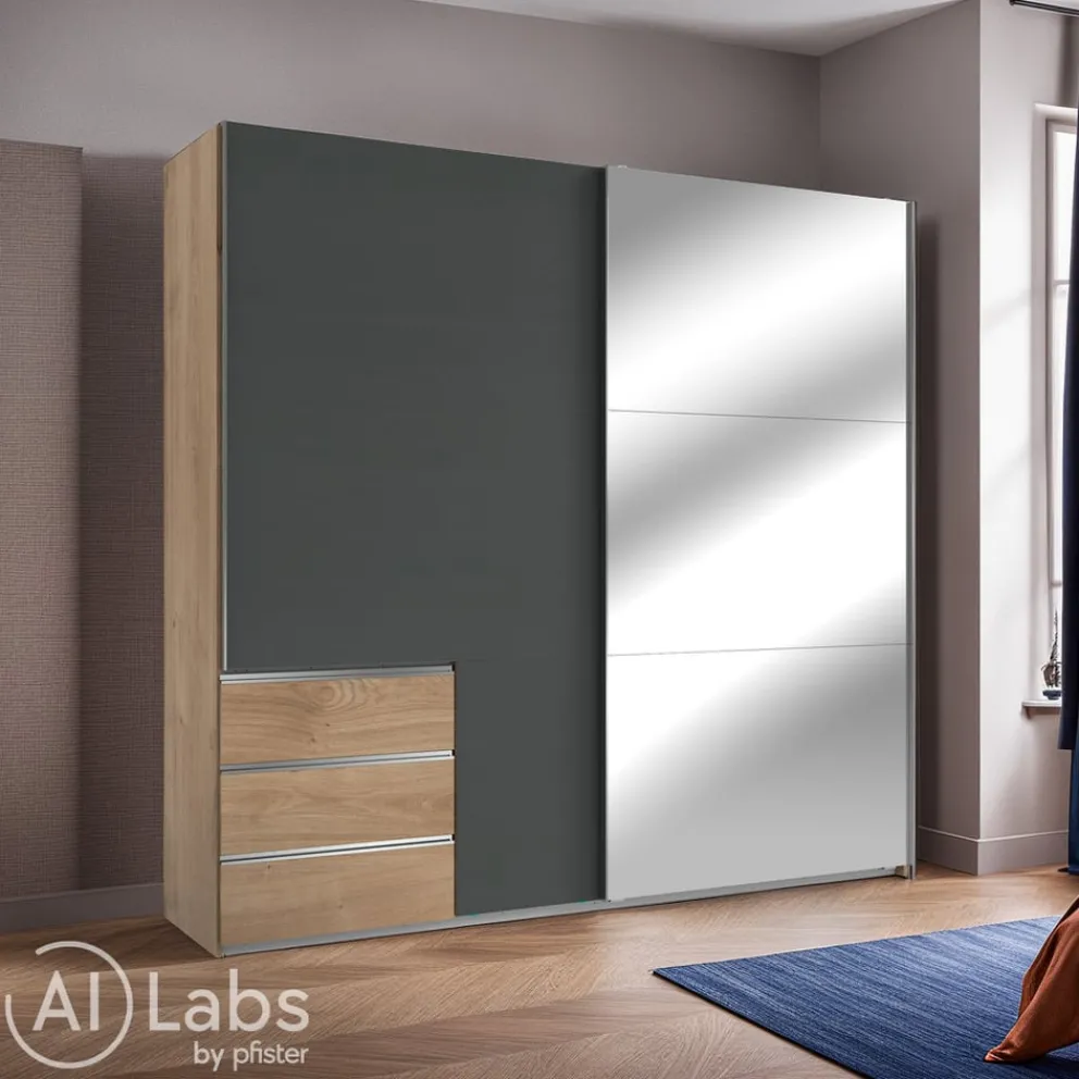 MID.YOU Schiebetürenschrank Level36 eichefarbig, graphitschwarz Clearance
