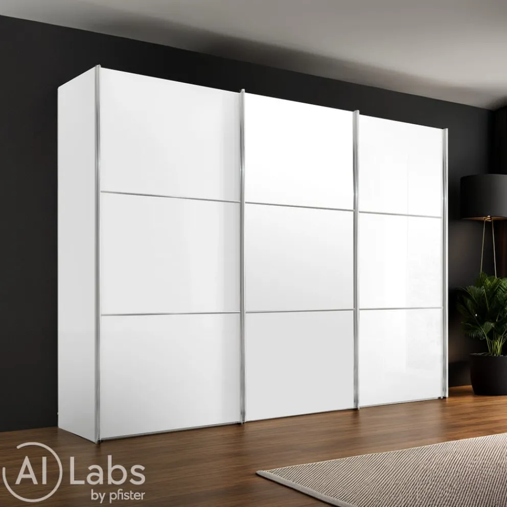 Moderano Schiebetürenschrank Primo-Glas AW Alpinweiss, SP Spiegel Discount