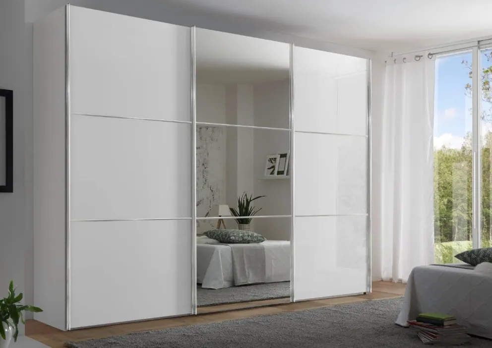 Moderano Schiebetürenschrank Primo-Glas AW Alpinweiss, SP Spiegel Discount
