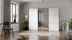 BYYU Schiebetürenschrank Slide Glas Bianco matt, Spiegel Clearance