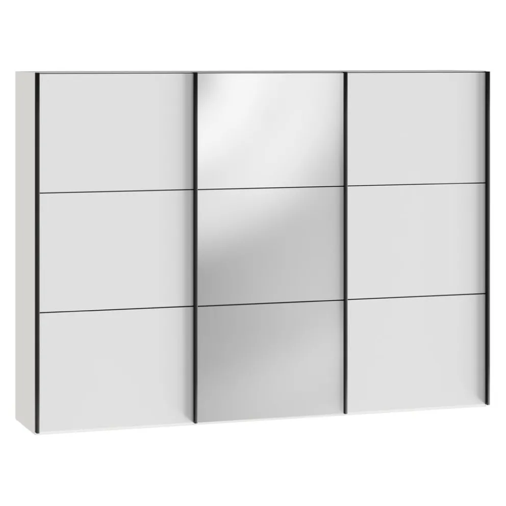 BYYU Schiebetürenschrank Slide Glas Bianco matt, Spiegel Clearance