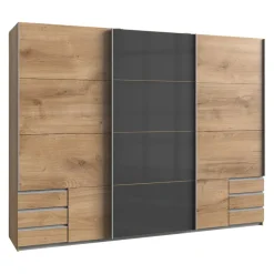 MID.YOU Schiebetürenschrank Valencia-201 eichefarbig, graphitschwarz Discount